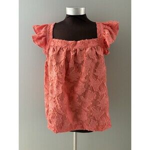Anthropologie Amber Ruffled Tank Large Coral Criss Cross Back Textured Romantic